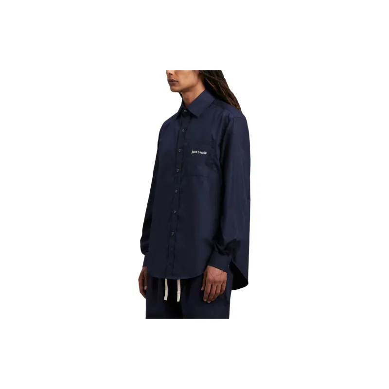 PALM ANGELS Logo Embroidered Long Sleeved Shirt-3