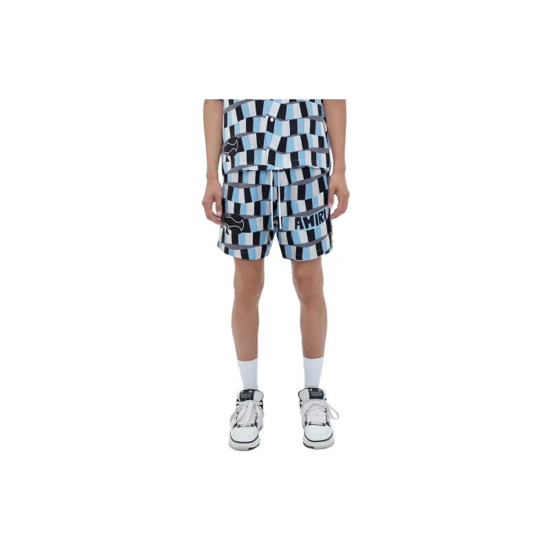 AMIRI Snake Checker Silk Short Casual Shorts Men's Air Blue-1
