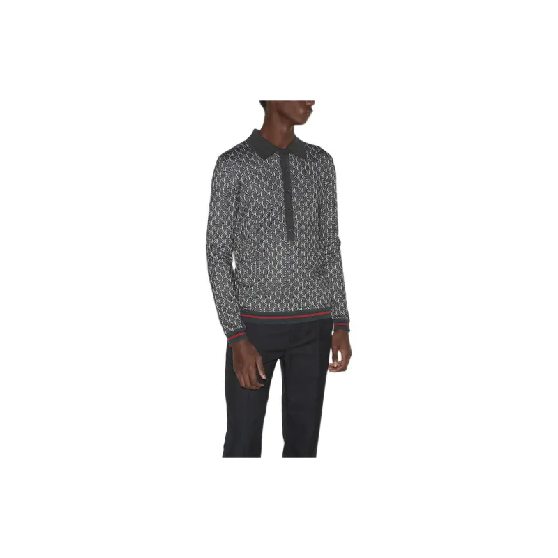 GUCCI Monogrammed Long Sleeve Polo Shirt-3