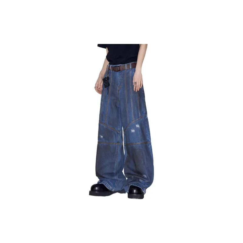0-CROWORLD Jeans Unisex Denim Blue-3
