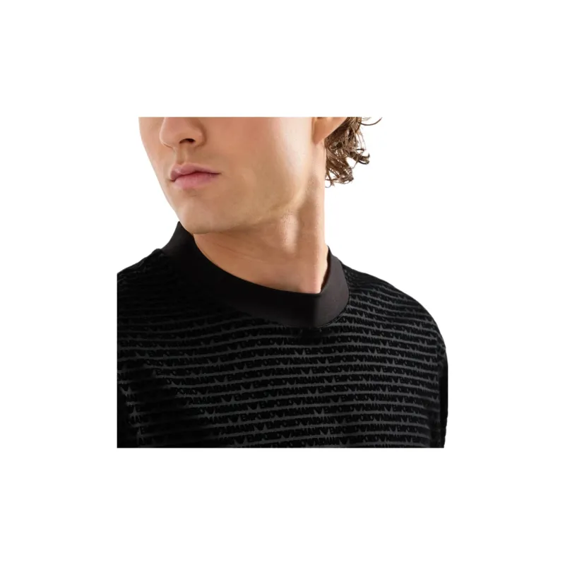EMPORIO ARMANI Lyocell blend Jersey T shirt With All over Flocked Logo Lettering-4
