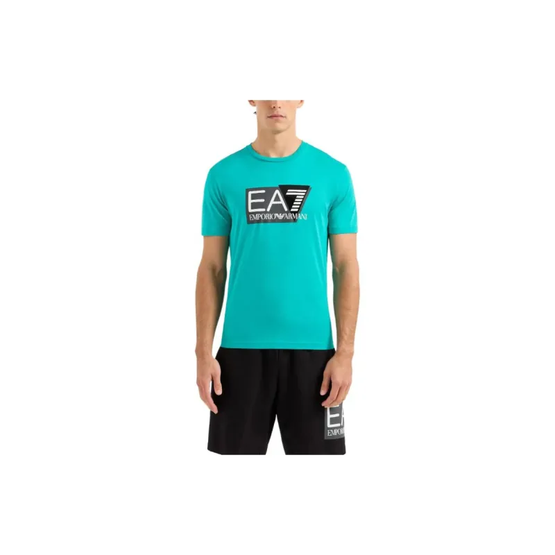 EMPORIO ARMANI EA7 Letter Logo Print Crew Neck Short Sleeved T Shirt T Shirt Men's Lake Green-1