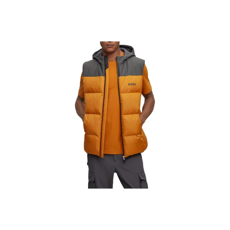 HUGO BOSS Water Repellent Hooded Gilet With Logo Detail Down Jacket Men's Orange-1