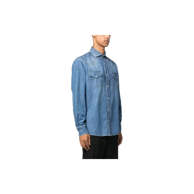 Brunello Cucinelli Button Up Straight Hem Denim Shirt-2
