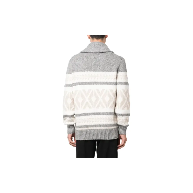 Brunello Cucinelli Pattern-intarsia Knitted Cashmere Cardigan-3