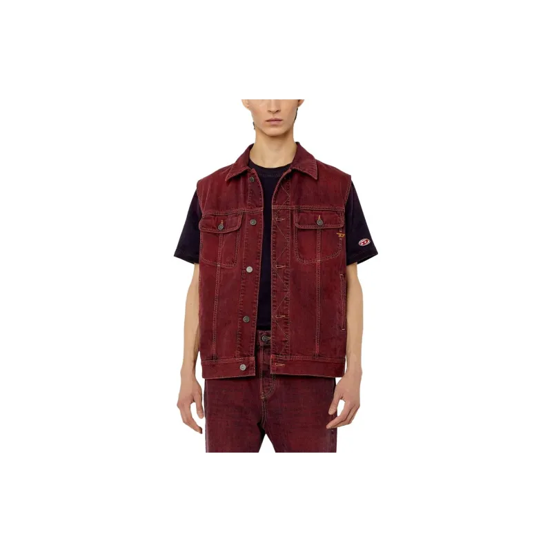 DIESEL Denim Jackets Men Red-3