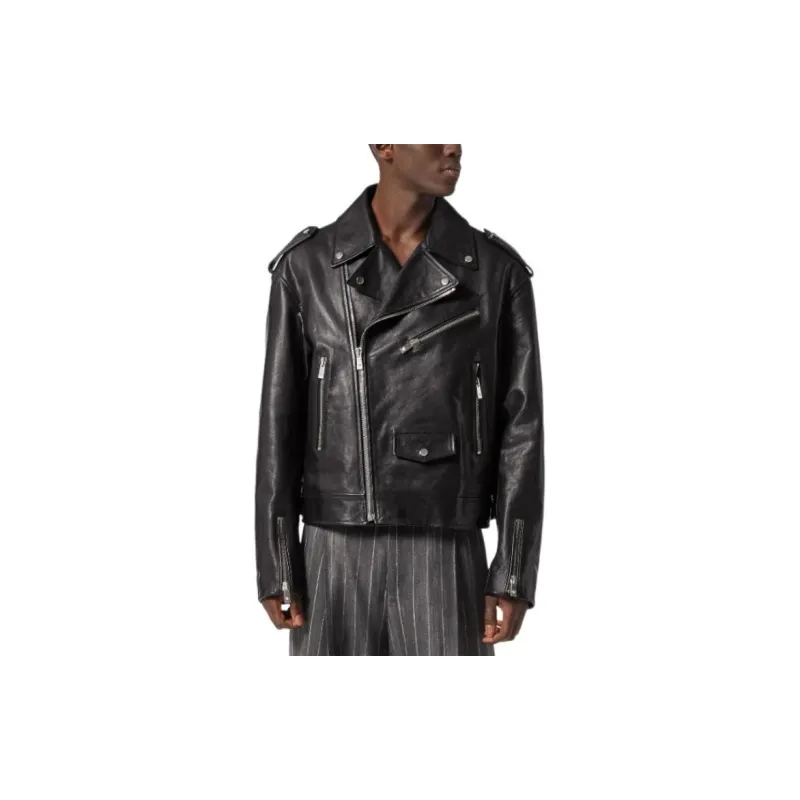 VERSACE Leather Jackets Men Black-2