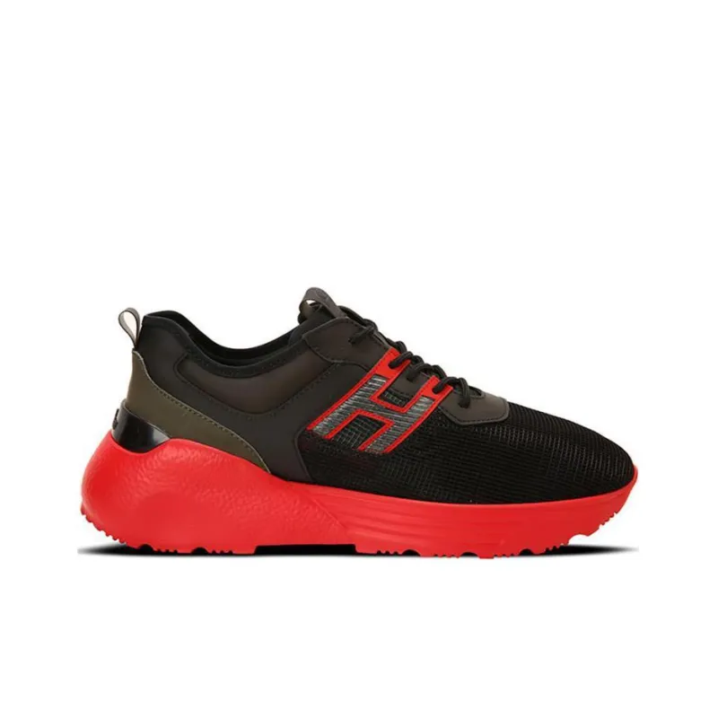HOGAN Active One Wear-Resistant Low-Top Running Shoes Men's Black Red-1