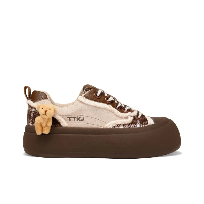 TTKJ Height Increasing Wear Resistant Slip Resistant Low Top Skateboard Shoes Women's Teddy Brown-1