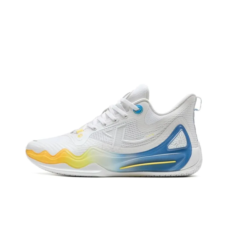 XTEP Anti-Slip Wear-Resistant Mid-Top Basketball Shoes Men's White Blue-0