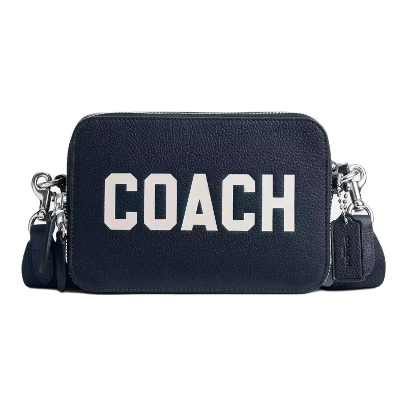 COACH Charter Polished Pebbled Leather Shoulder Bag, Crossbody Bag Small Size Men's Marine Blue-0