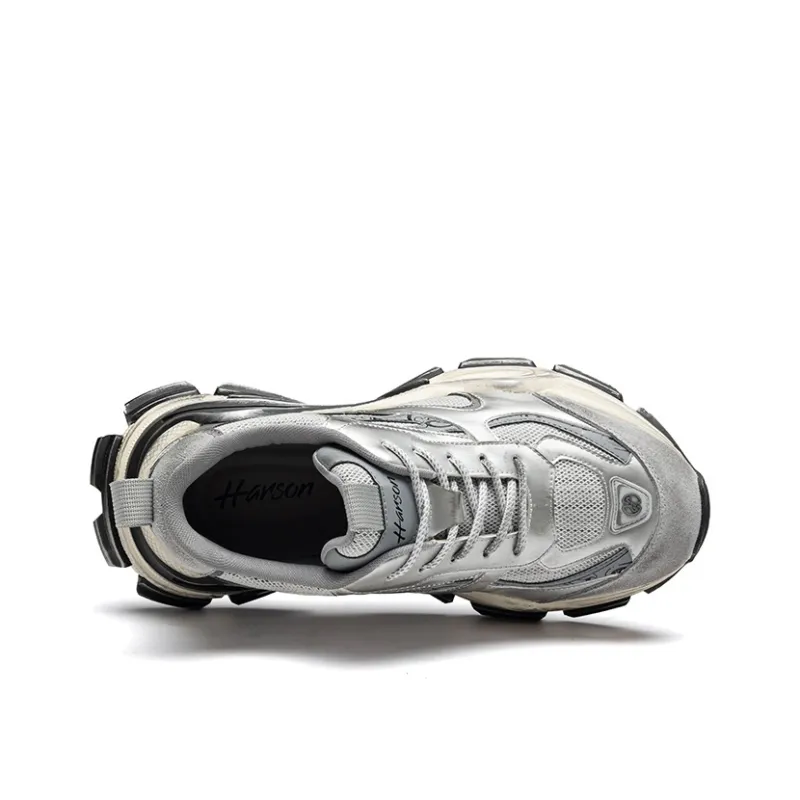 HARSON Abrasion Resistant Height Increasing Low Top Chunky Sneakers Men's-3