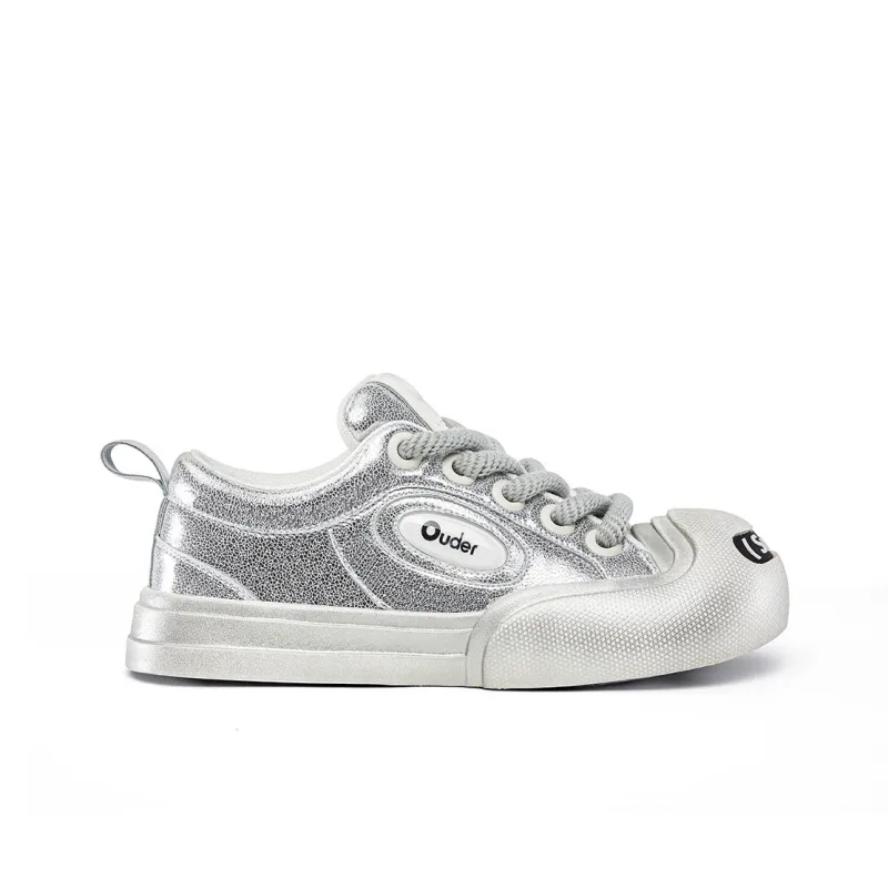 Ouder Smiler Skateboard Shoes Unisex Low Top Silver-1