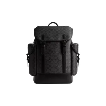 COACH Hitch Coated Canvas With Genuine Calfskin Backpack Large Size Men's Charcoal