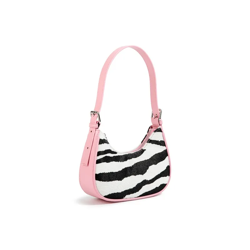 CAEISL&KCIEL PU Crescent Bag Shoulder Bag Regular Women's Zebra Print Pink-3