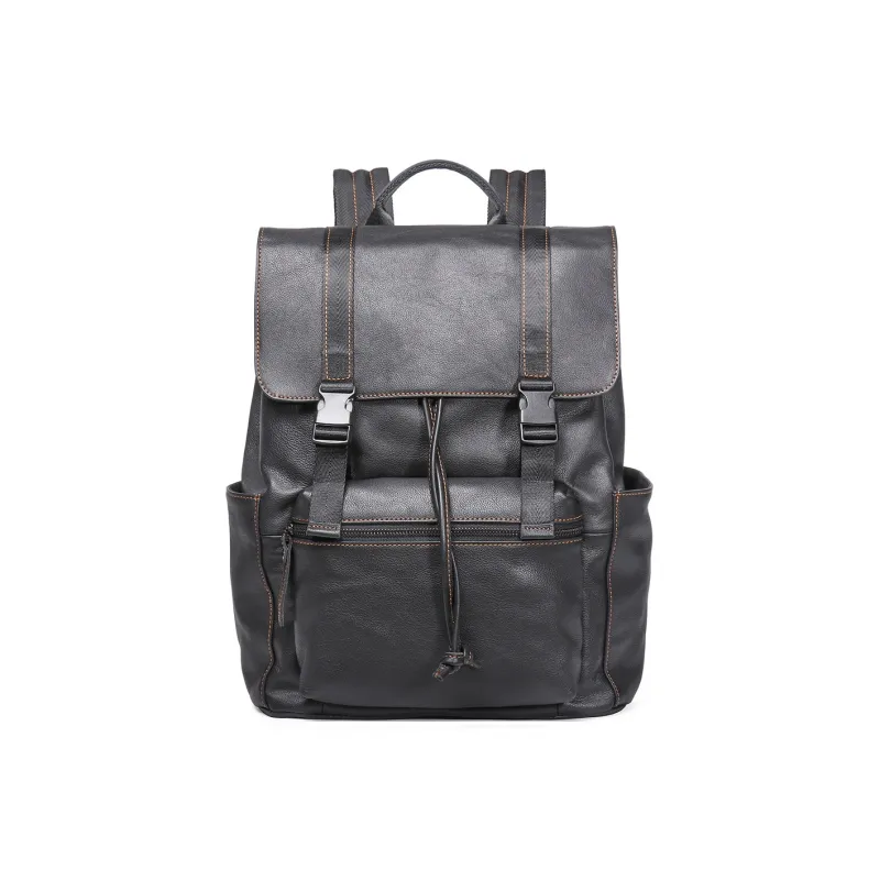 LARTIGENT Top Grain Cow Leather Backpack Men's Black-1