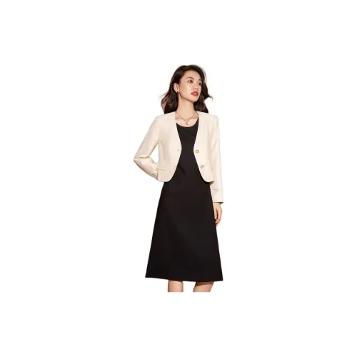 Mylan Two Piece Skirt Sets Women's White Business Suits+Black Camisoles Skirt