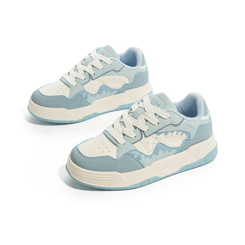 BABAYA KIDS Anti Slip And Wear Resistant Breathable Low Top Skateboard Shoes Women's Denim Blue-3