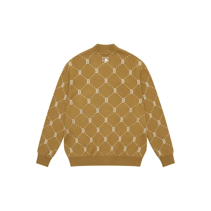 MLB MONOGRAM Collection Boston Red Sox 24FW Knitted Fabric Cardigan Unisex Camel-1