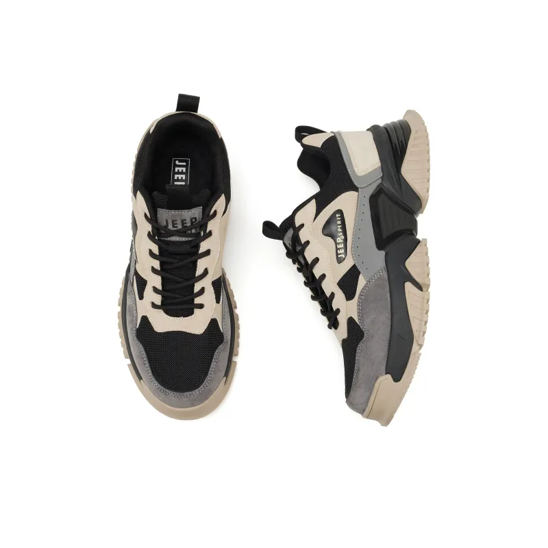 JEEP SPIRIT Anti Slip Wear Resistant Breathable Height Increasing Low Top Chunky Sneakers Men's Graphite Black-5