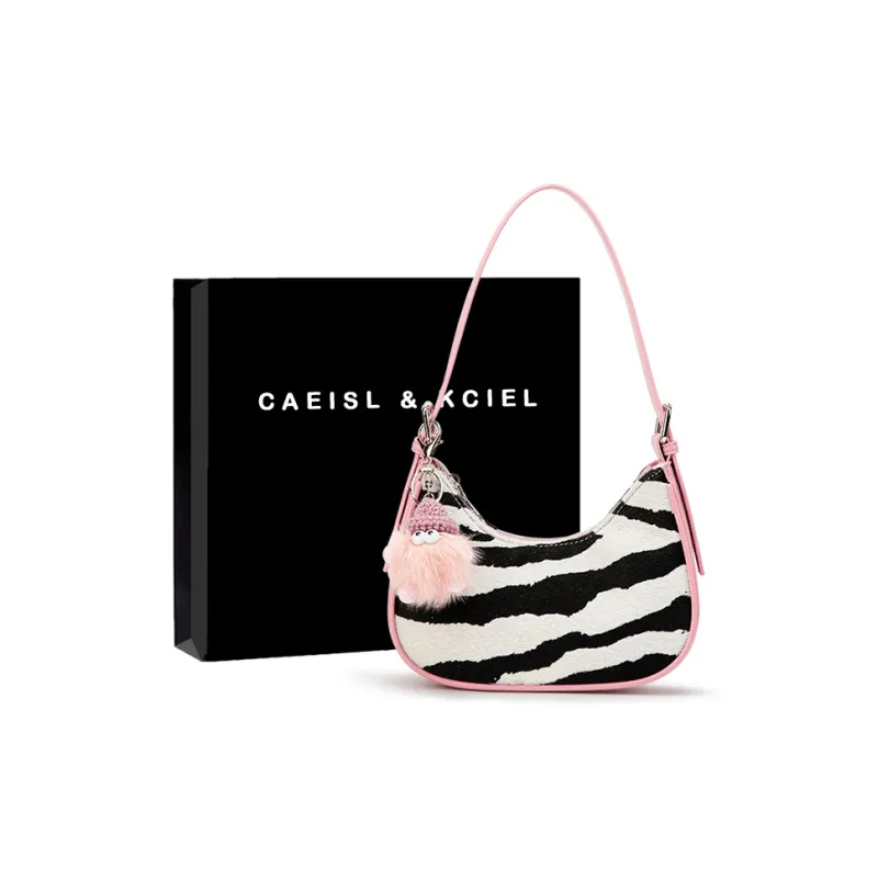 CAEISL&KCIEL PU Crescent Bag Shoulder Bag Regular Women's Zebra Print Pink-0