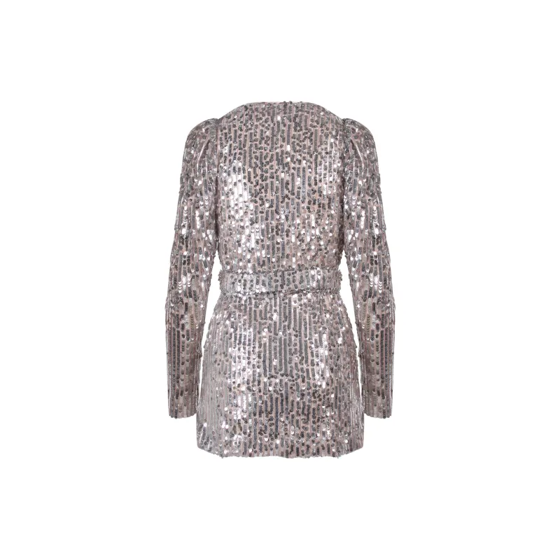 Rotate V-Neck Sequined Long Sleeved Dress-1