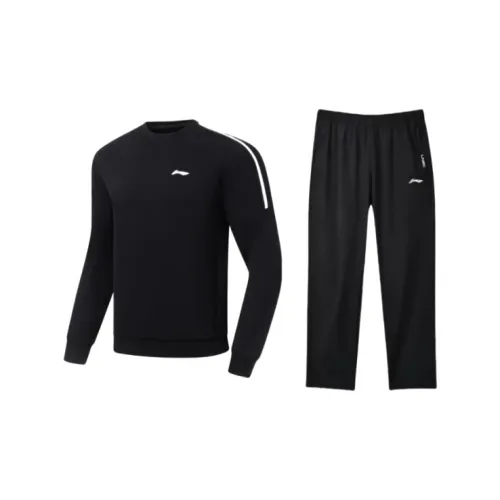 LINING Fitness Series Casual Sportswear Unisex Set Black Sweatshirts+Black Pants