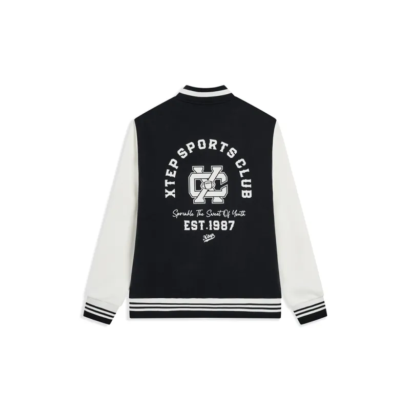 XTEP Baseball Jacket Unisex Jet Black/Good White-3