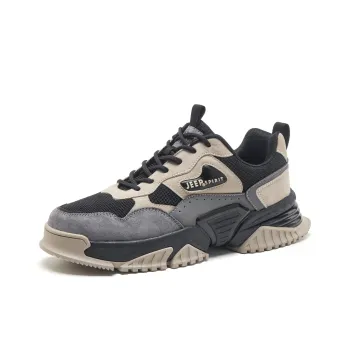 JEEP SPIRIT Anti Slip Wear Resistant Breathable Height Increasing Low Top Chunky Sneakers Men's Graphite Black