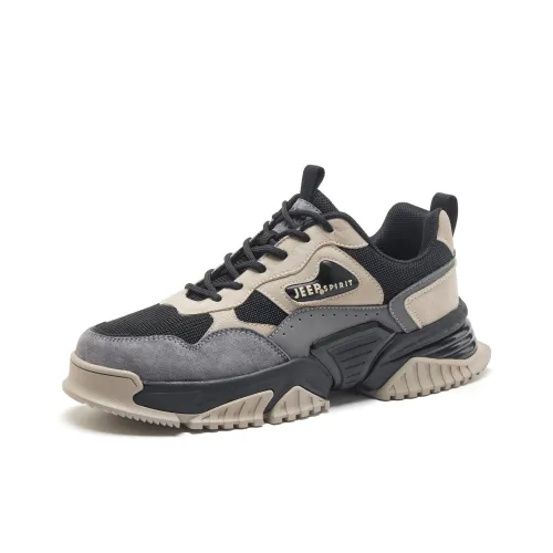 JEEP SPIRIT Anti Slip Wear Resistant Breathable Height Increasing Low Top Chunky Sneakers Men's Graphite Black