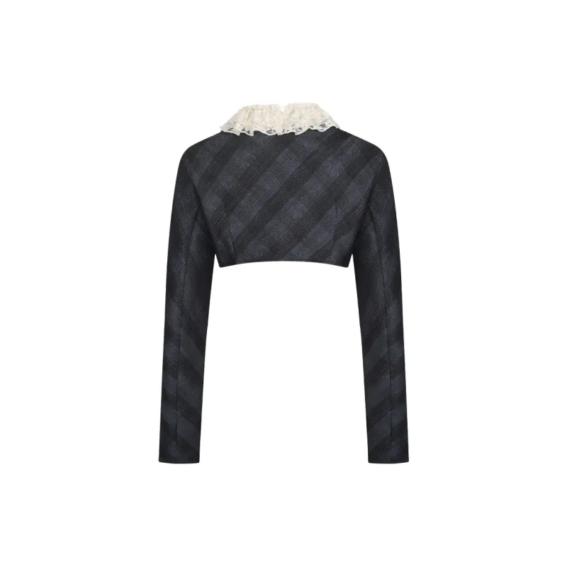 Barb Chill Cropped Coats Women's Gray Grid-1
