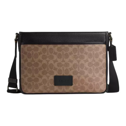 COACH Coated Canvas Crossbody Bag Shoulder Bag Men's Tan & Black