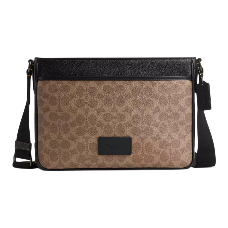 COACH Coated Canvas Crossbody Bag, Shoulder Bag Men's Tan & Black-0