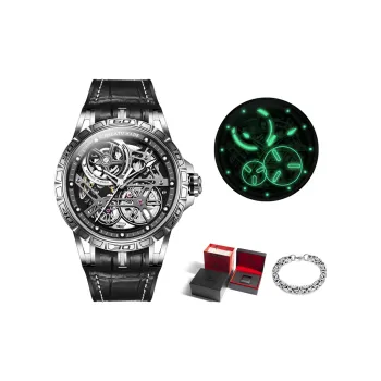 GELATU Automatic Mechanical Movement Genuine Leather Strap Watch Men's Watches Black Dial