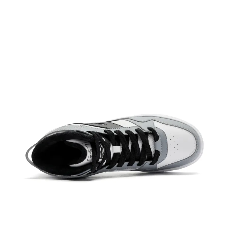 QIAODAN Coverage Anti Slip Wear Resistant Breathable Height Increasing Warm High Top Skateboard Shoes Men's Gray White-3