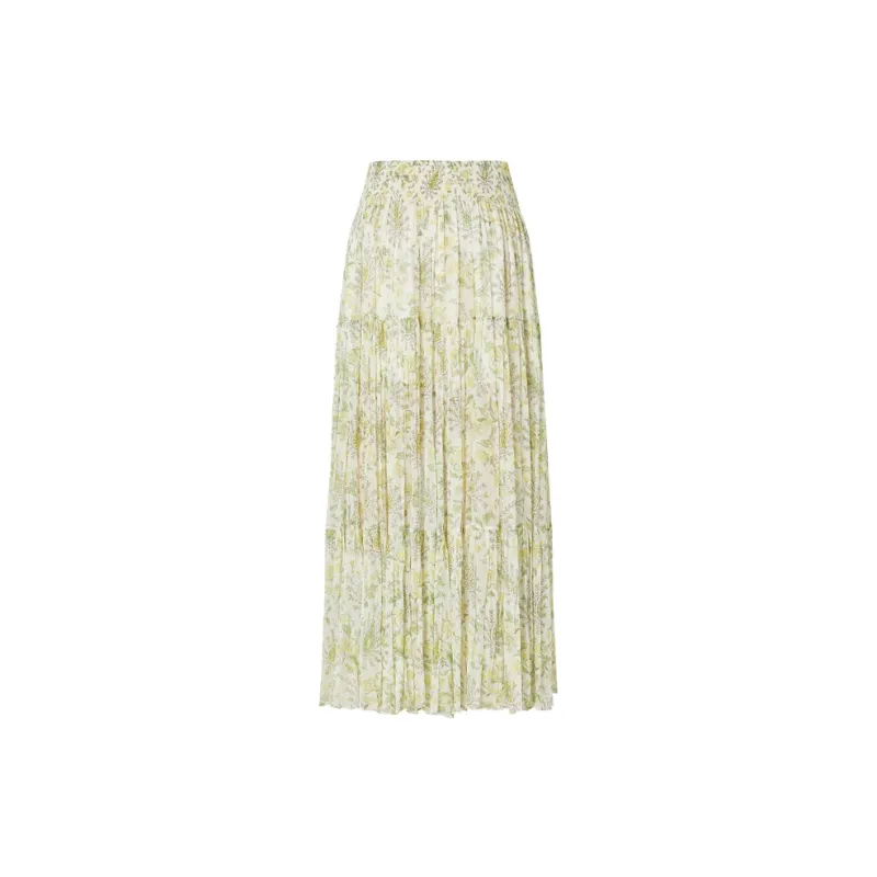 MOCO SS24 Casual Long Skirt Women's White Base With Green Print-1