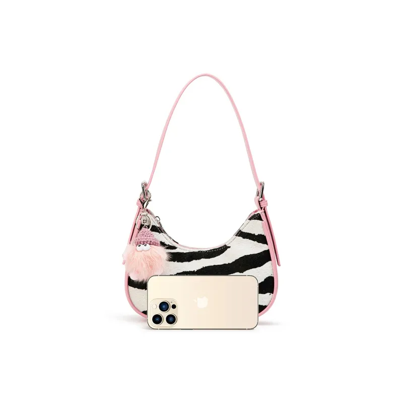 CAEISL&KCIEL PU Crescent Bag Shoulder Bag Regular Women's Zebra Print Pink-1