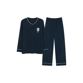 Montagut Pajama Set Autumn And Winter Season Unisex Two-Piece Set Dark Blue/Pink