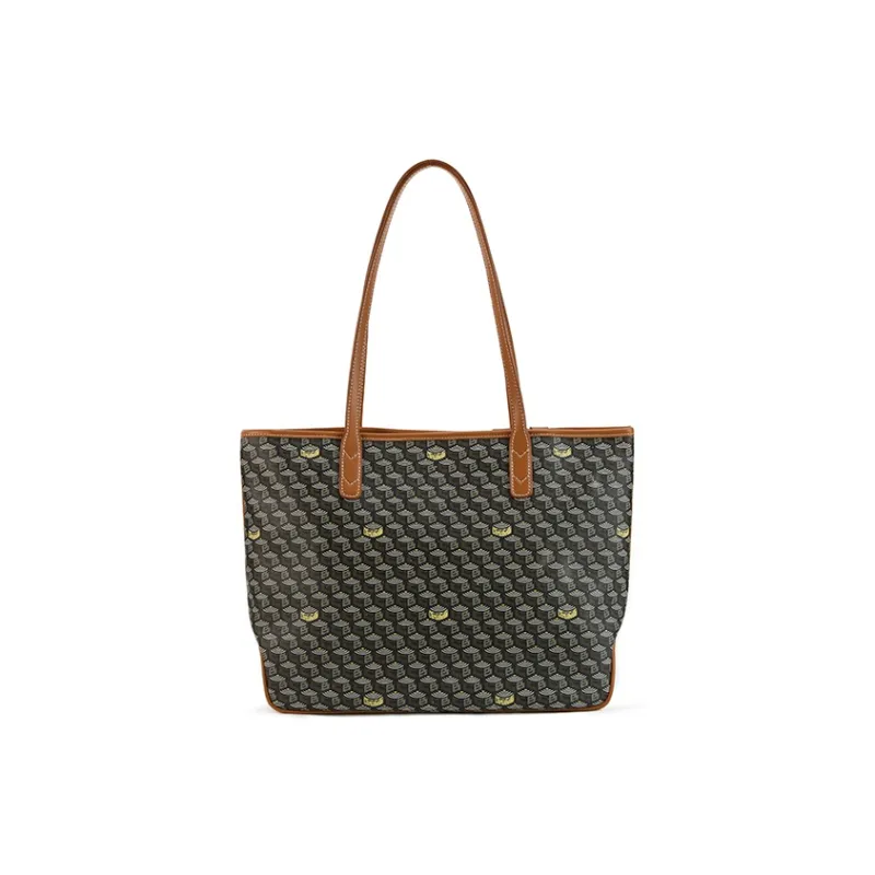 CHRISBELLA Synthetic Leather Large Capacity Tote Bag, Shoulder Bag Large Size Unisex Brown-2