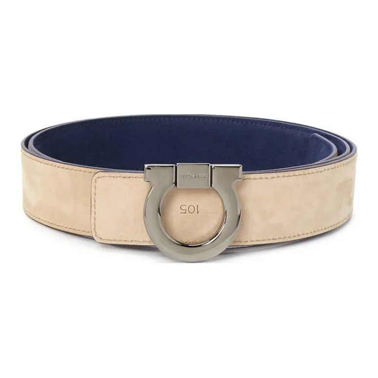 FERRAGAMO Suede Leather Belts Men's Blue 3.5CM-1