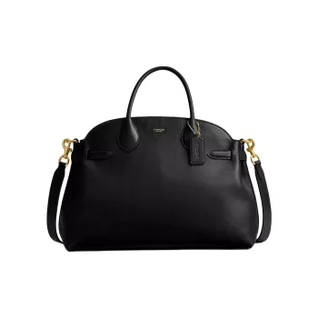 COACH Empire Carryall Grain Leather Shoulder Bag, Crossbody Bag, Handbag Tubas Women's Black