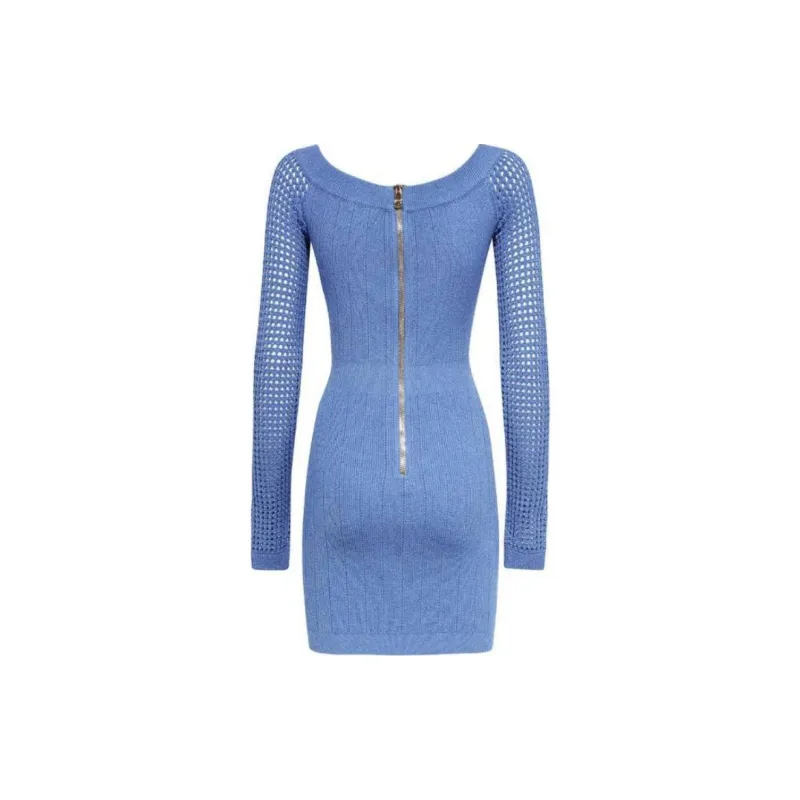BALMAIN Long Sleeved Dress Women's Dark Blue-1