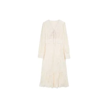 Long Sleeved Fashion Dress Women's Apricot Single Item