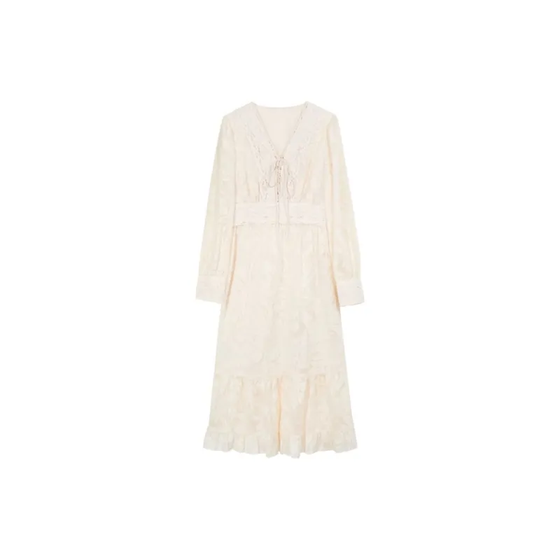 Long Sleeved Fashion Dress Women's Apricot Single Item-0