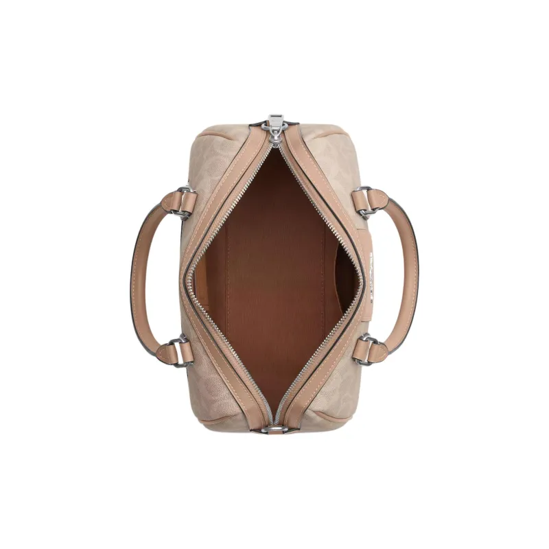 COACH Rowan Coated Canvas Shoulder Bag, Crossbody Bag, Handbag Women's Silver & Sand & Taupe-2