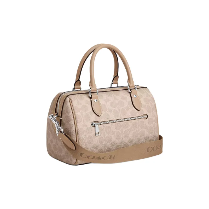 COACH Rowan Coated Canvas Shoulder Bag, Crossbody Bag, Handbag Women's Silver & Sand & Taupe-1