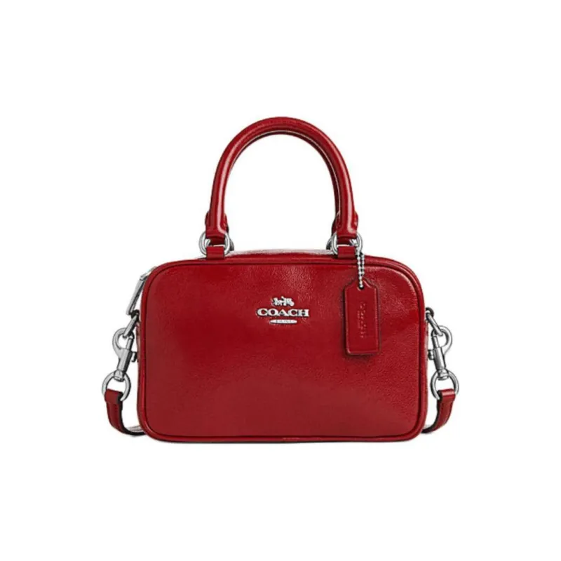 COACH Cow Leather Shoulder Bag, Crossbody Bag, Handbag Trumpets Women's Red-0