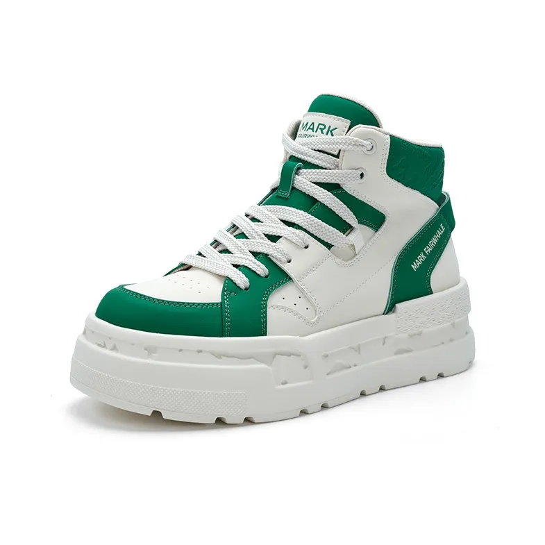 FAIRWHALE Skateboard Shoes Men High Top Black/Green-8