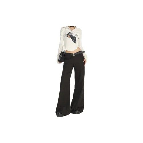 ZRZV Casual Pants Women's Black Includes Leather Belts