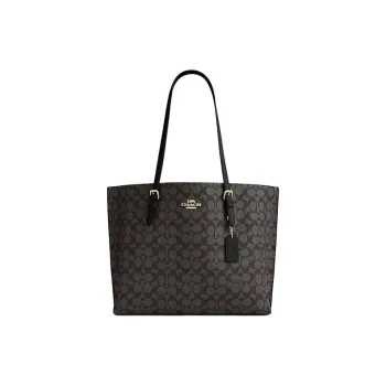 COACH Mollie Artificial Leather Tote Bag, Shopping Bag, Shoulder Bag, Handbag Women's Walnut & Black